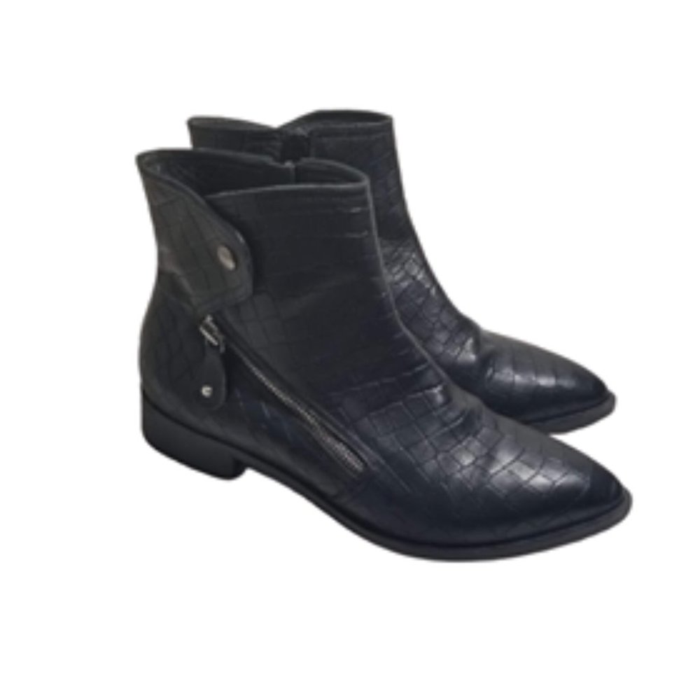 Napoleoni Italy Black Leather Croc Ankle Boot 39
